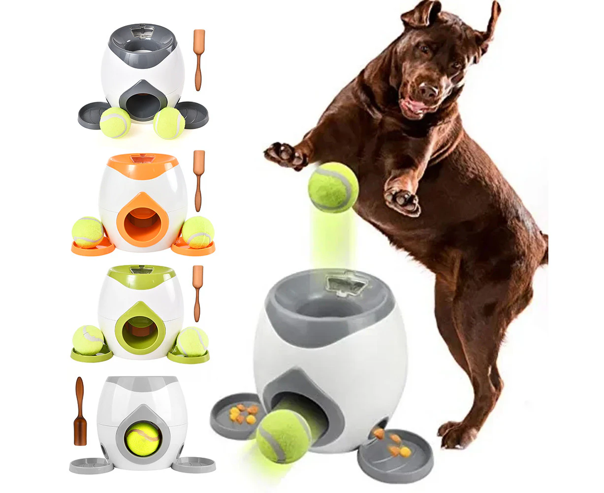 Automatic Tennis Ball Launcher With Dog Feeder Interactive Funny Reward Game Training Tool For Dog Cat light gray