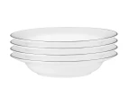 Set of 4 Maxwell & Williams 23cm White Platinum Rim Soup Bowls - White/Platinum