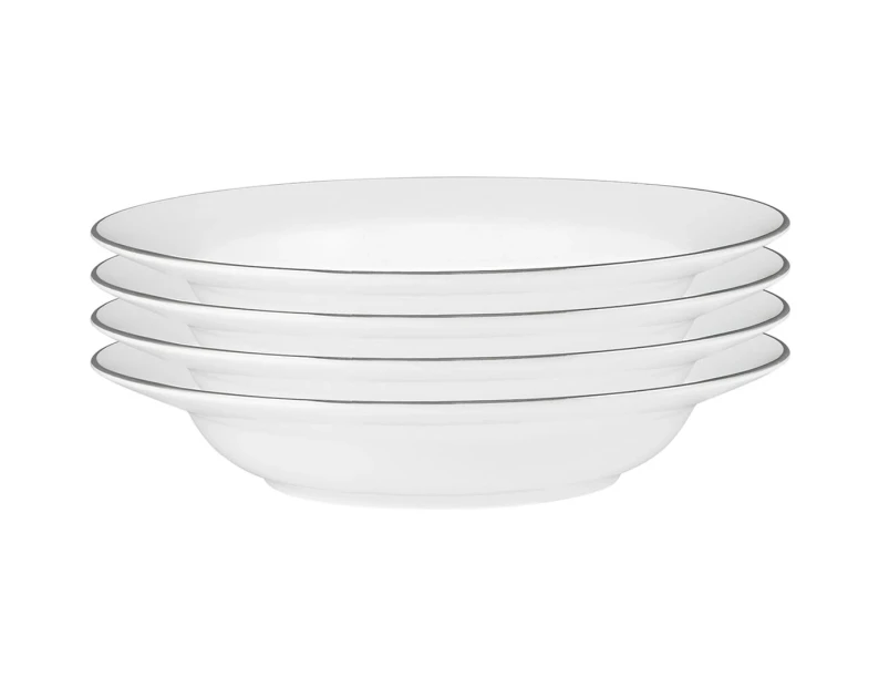 Set of 4 Maxwell & Williams 23cm White Platinum Rim Soup Bowls - White/Platinum