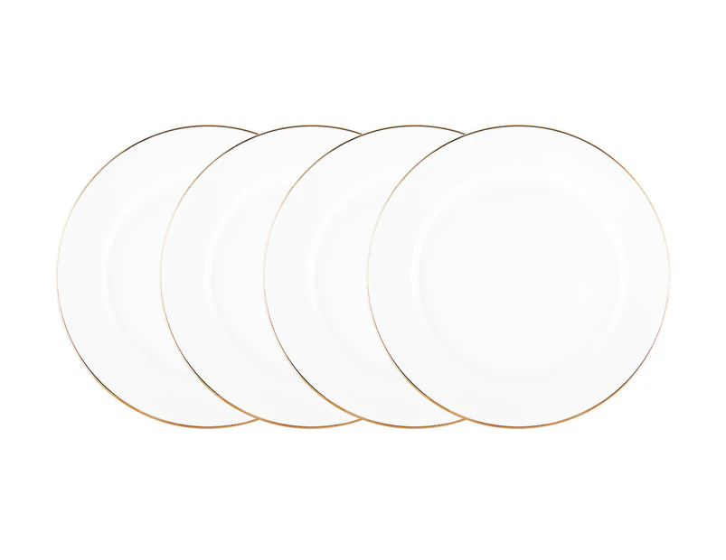 Set of 4 Maxwell & Williams 23cm White Gold Rim Entrée Plates - White/Gold