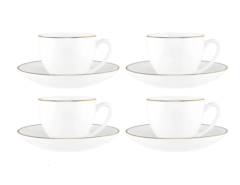 4 x Maxwell & Williams 90mL White Gold Coupe Demi Cup & Saucer Sets