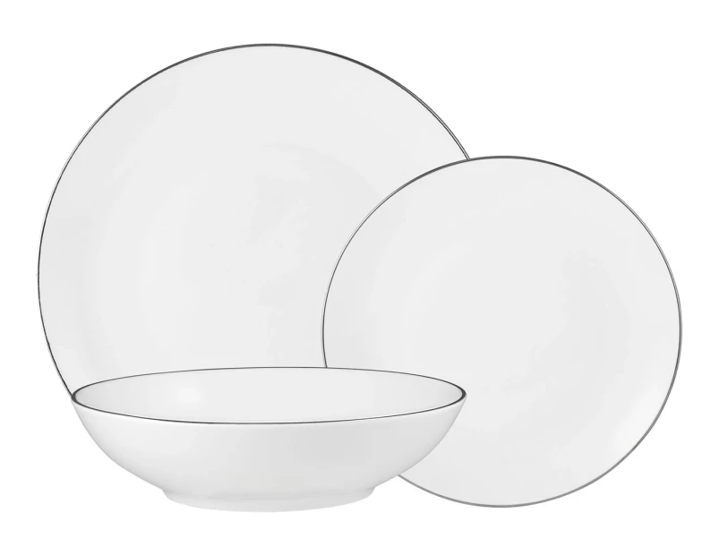 Maxwell & Williams 12-Piece White Platinum Coupe Dinner Set - White/Platinum