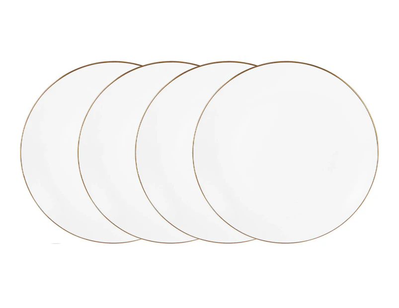 Set of 4 Maxwell & Williams 27.5cm White Gold Coupe Dinner Plates - White/Gold