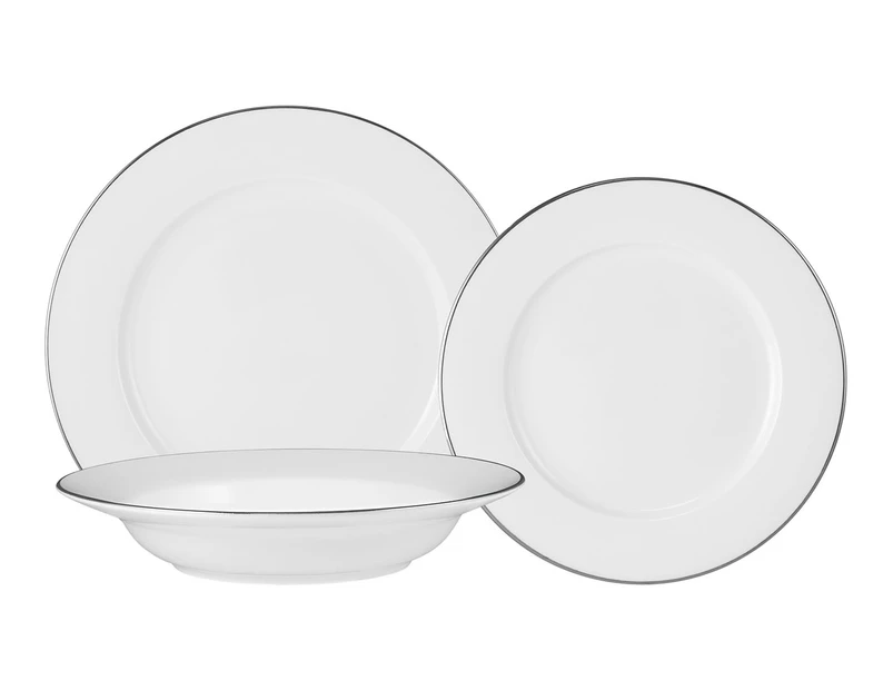 Maxwell & Williams 12-Piece White Platinum Rim Dinner Set - White/Platinum