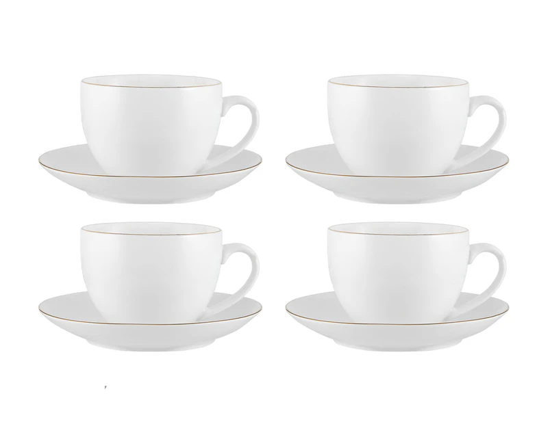 4 x Maxwell & Williams 260mL White Gold Cup & Saucer Sets