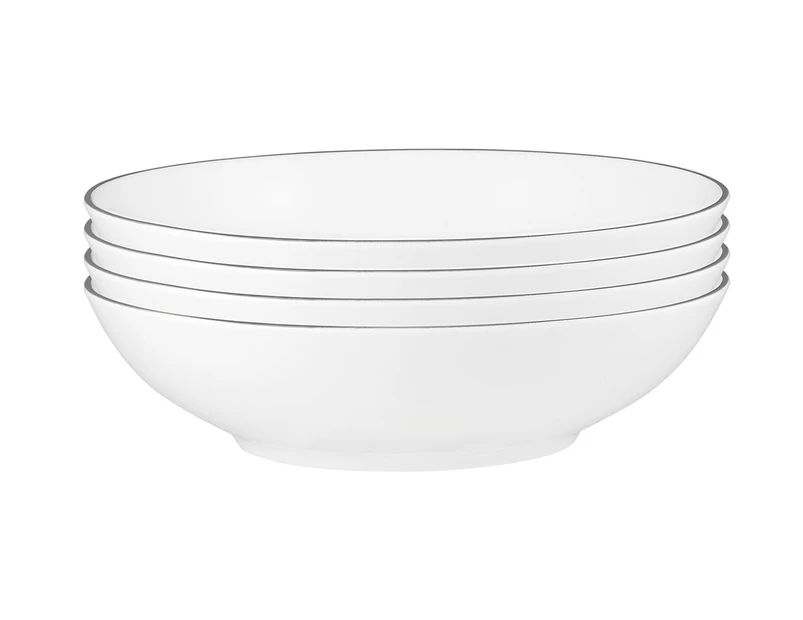 Set of 4 Maxwell & Williams 18.5cm White Platinum Coupe Shallow Bowls - White/Platinum