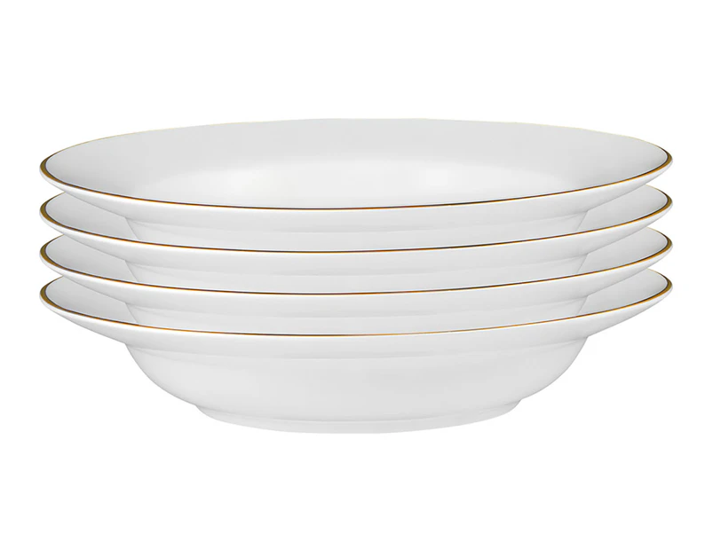 Set of 4 Maxwell & Williams 23cm White Gold Rim Soup Bowls - White/Gold