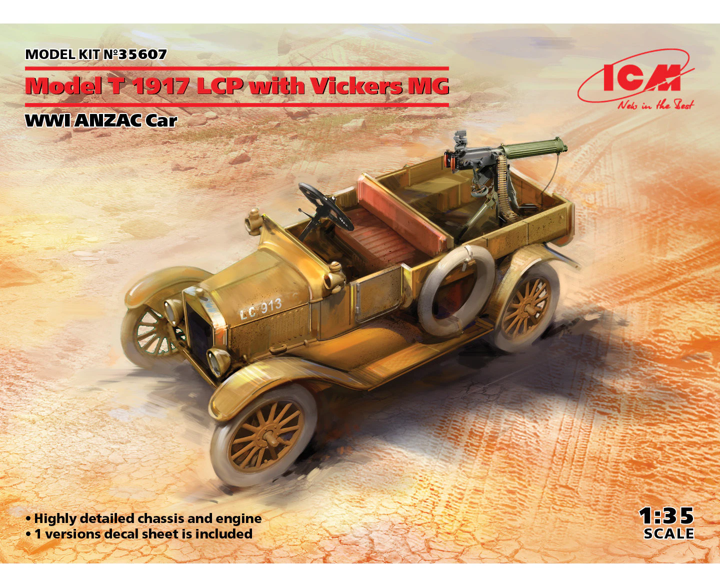 ICM 1/35 Model T 1917 LCP w/Vickers MG ANZAC Plastic Model Kit 35607