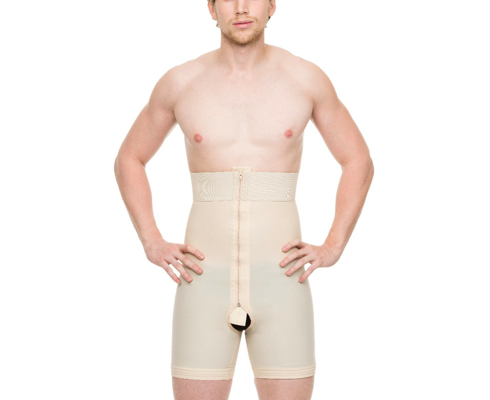 Isavela Male High-Waist Abdominal Compression Girdle Mid Thigh w/ Zippers - Beige