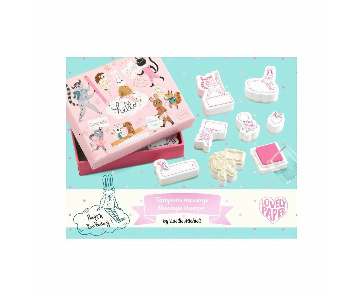 8pc Djeco Lucille Message Stamps w/ Ink Pad Stationery Set Kids/Children 4y+