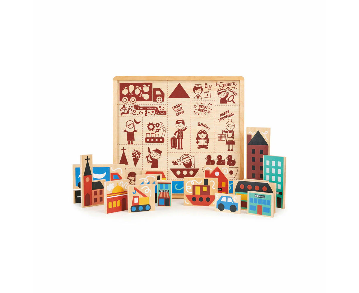 17pc Mentari Town Wooden Puzzle Game Play Set Kids/Children 30x28cm Toy 3y+