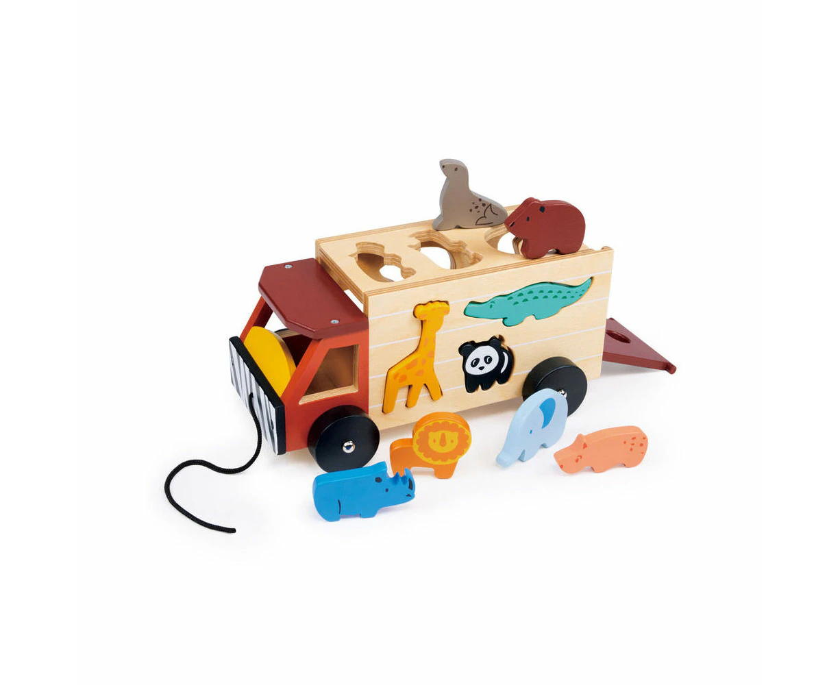 Mentari Shape Sorting Safari Truck Kids/Children Pull-Along Wooden Toy 2y+