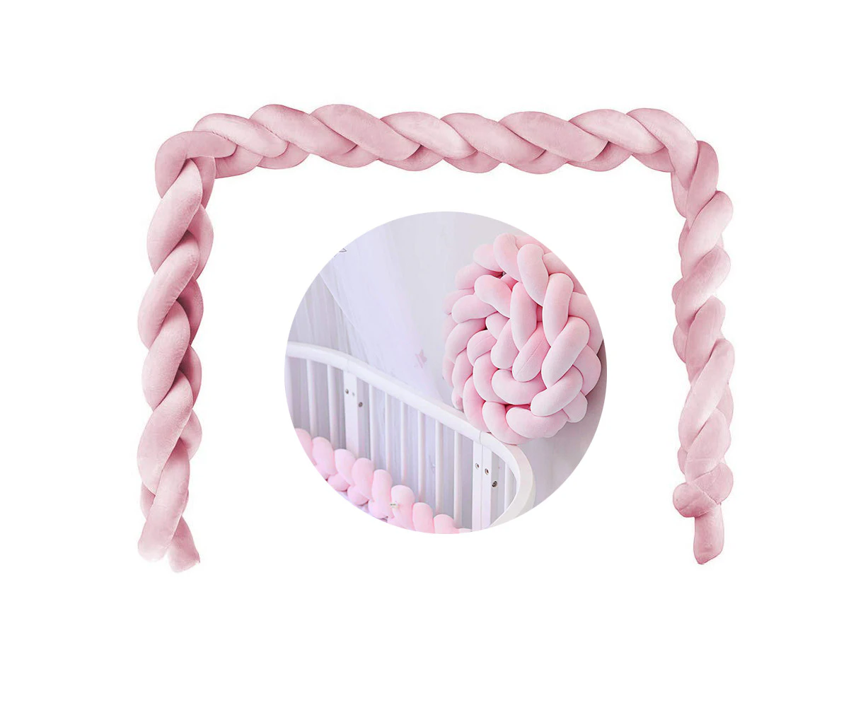 Bed Border, Baby Nest Bed Border Weaving Edge Protection Bumper Decoration For Crib Children'S Bed, Length 2M, Pink