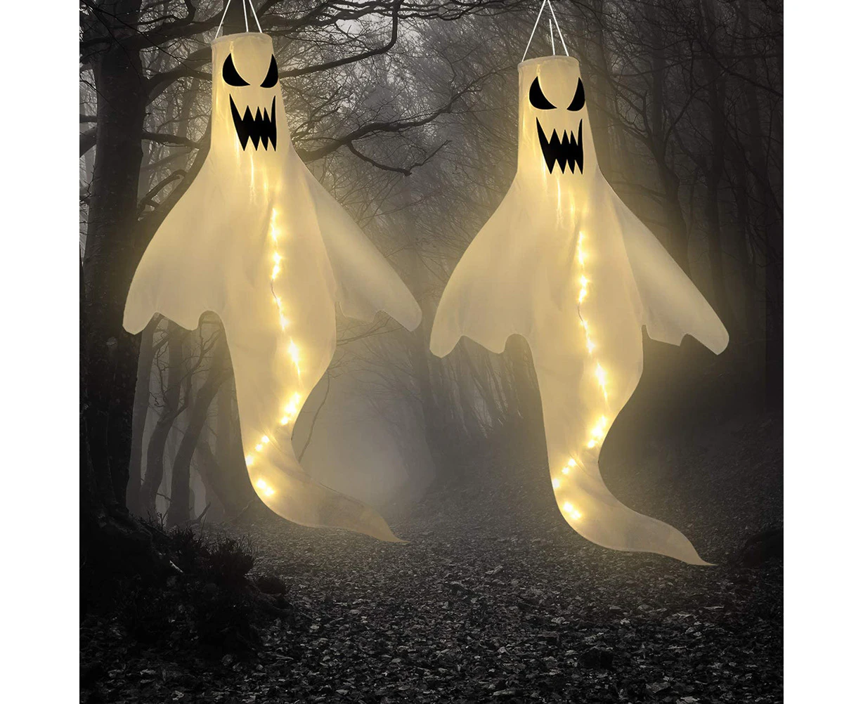 Halloween Ghost Wind Flag With Led Lights Hanging Decoration Halloween Windsock For Patio Lawn Party Decor