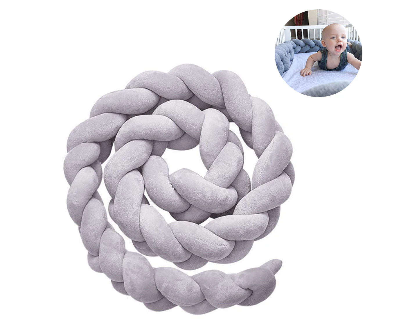 Bed Border, Baby Nest Bed Border Weaving Edge Protection Bumper Decoration For Crib Children'S Bed, Length 2M, Grey