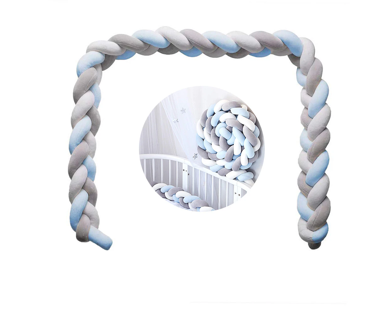 Bed Border, Baby Nest Bed Border Weaving Edge Protection Bumper Decoration For Crib Children'S Bed, Length 2M, Grey / White / Blue