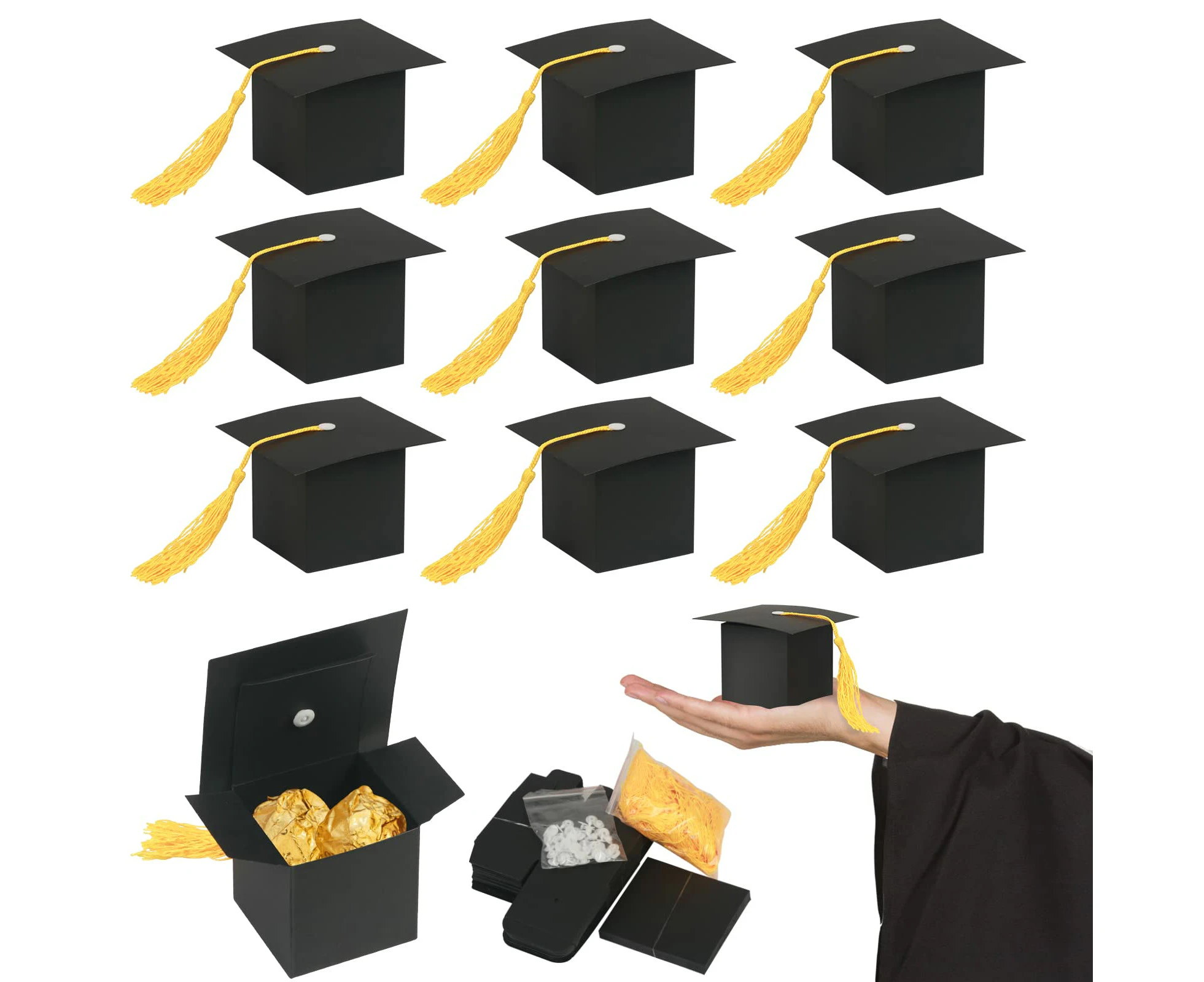 30Pcs Graduation Sweet Boxes,6Cm*6Cm Doctoral Cap Shaped Gift Box Black Graduation Celebration Treat Sweet Biscuit Chocolate