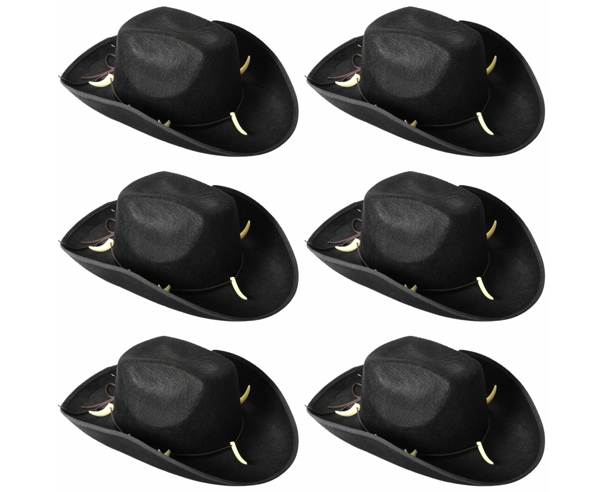 6x Crocodile Dundee-Style Black Cowboy Hat Adjustable Chin Cord for Outback & Western Themes