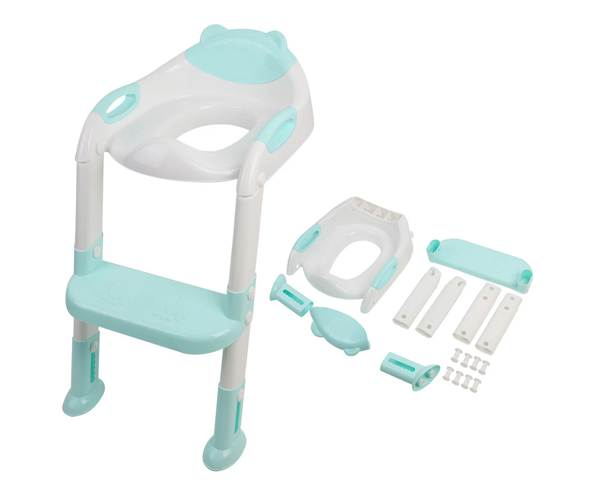 Baby Potty Toilet Training Seat Stool Adjustable Folding Ladder (Sky Blue Hard Pad)