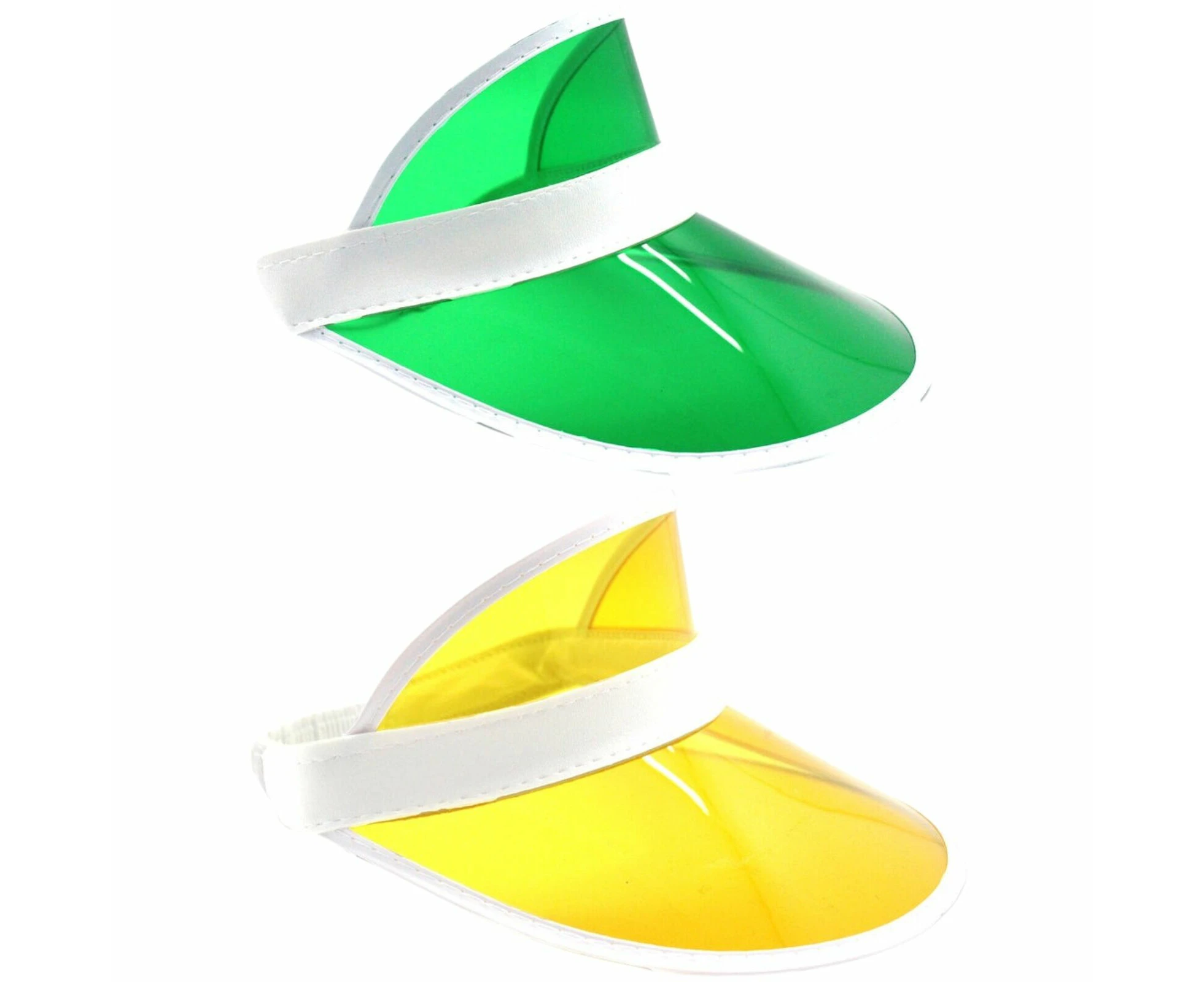 2x Yellow Perspex Visor with White Rim Retro 80s Rave Accessory, Adjustable Fit Australia Day