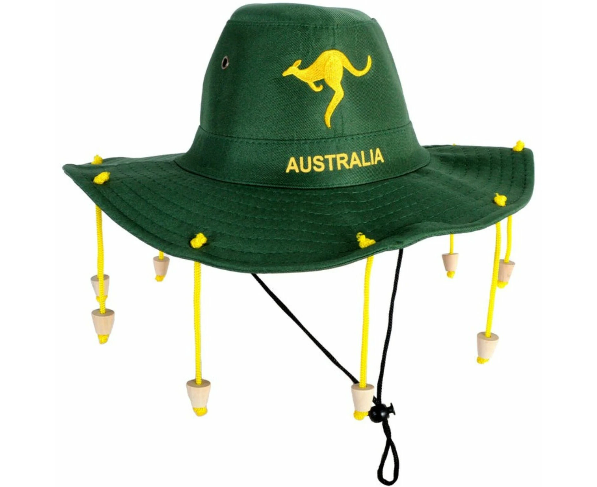 Australian Cork Hat Green with Gold Kangaroo Embroidery Aussie Australia Day