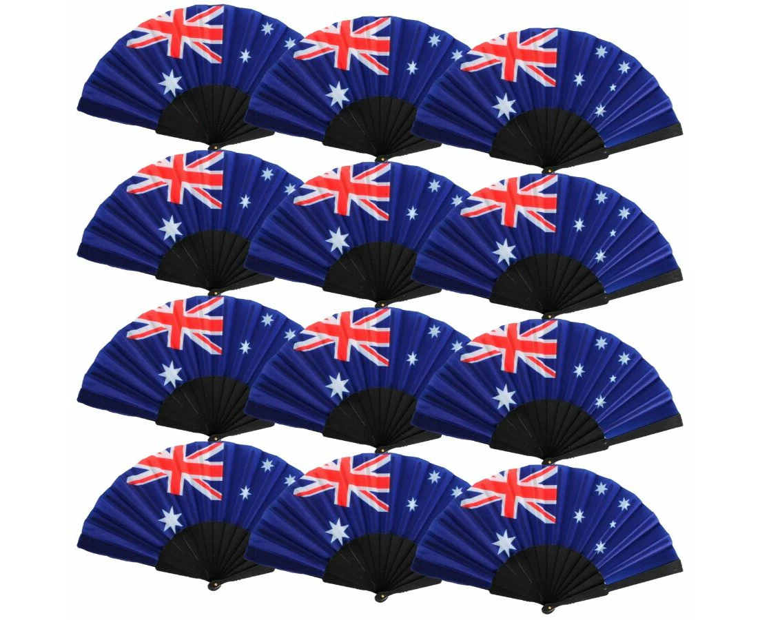 12x Australian Flag Folding Hand Fan - Stylish Patriotic Accessory Australia Day