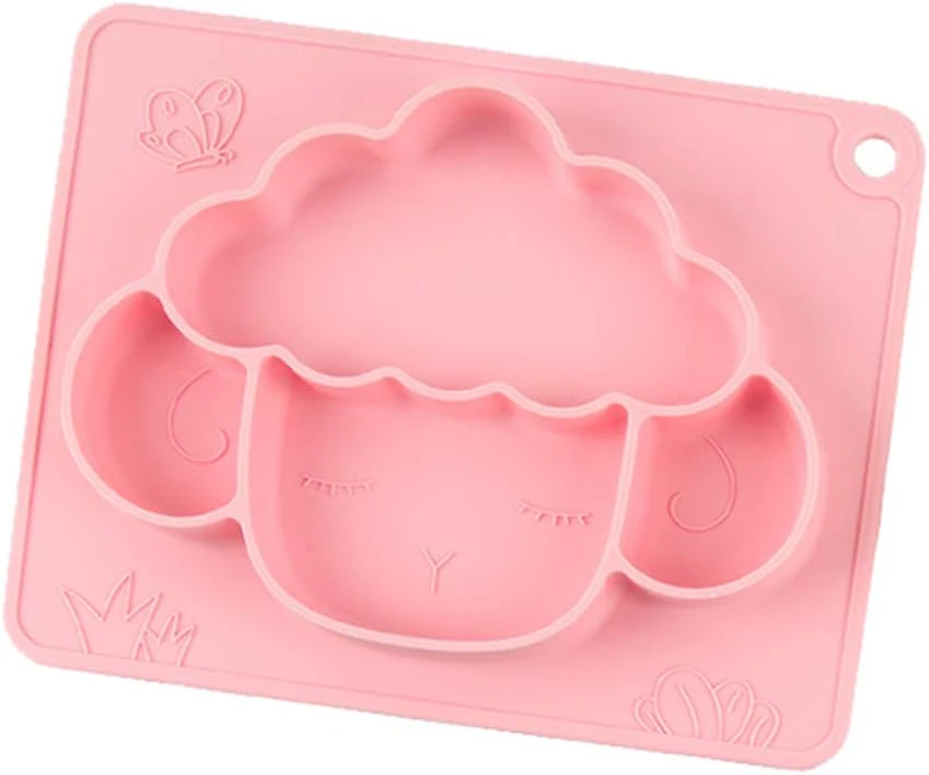 Divided Silicone Baby Plates, Non-Slip Suction Toddler Plates Dinner Plate For Kids Baby Children Bpa Free Pink