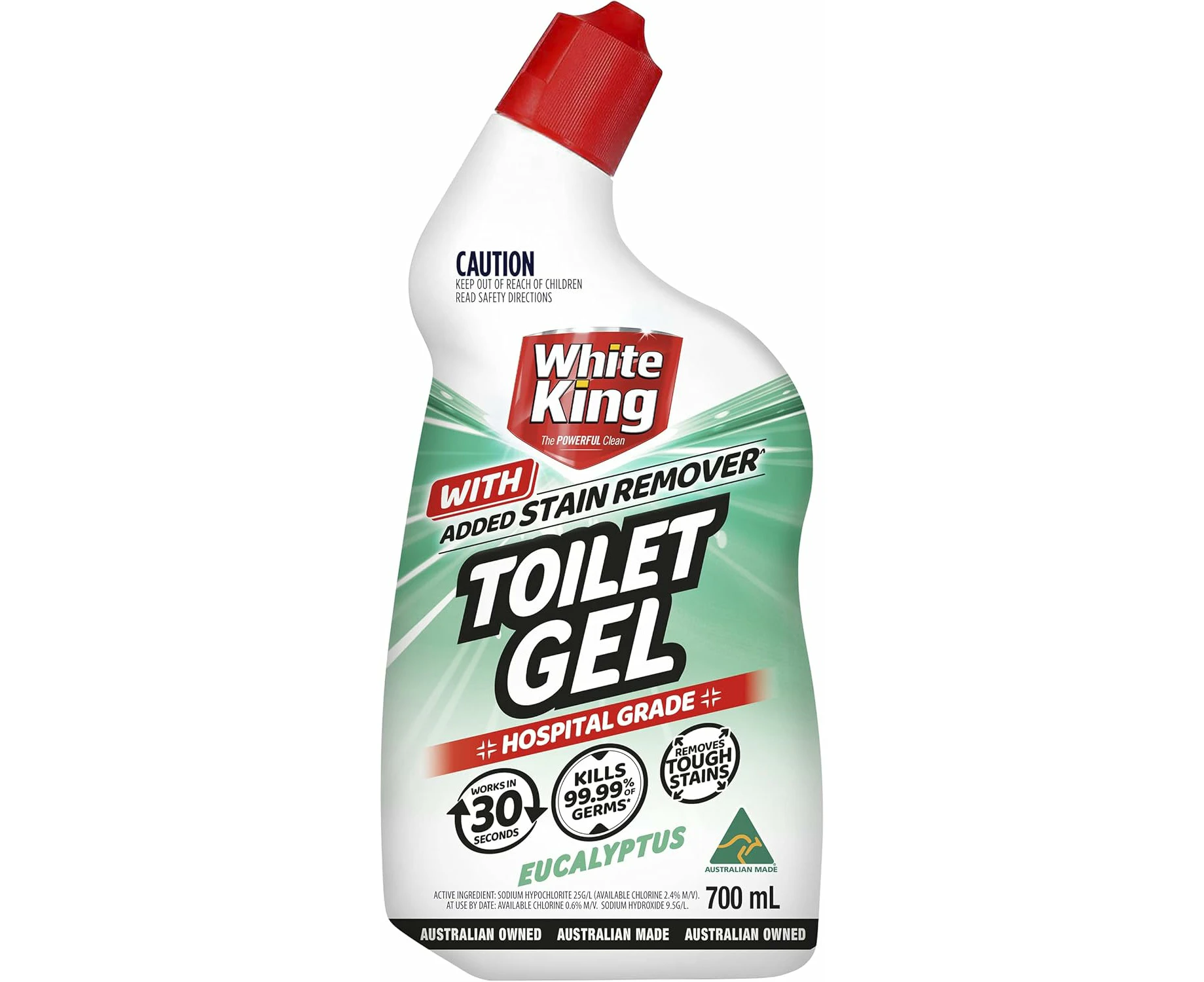 White King Toilet Gel with Added Stain Remover, Eucalyptus 700 ml