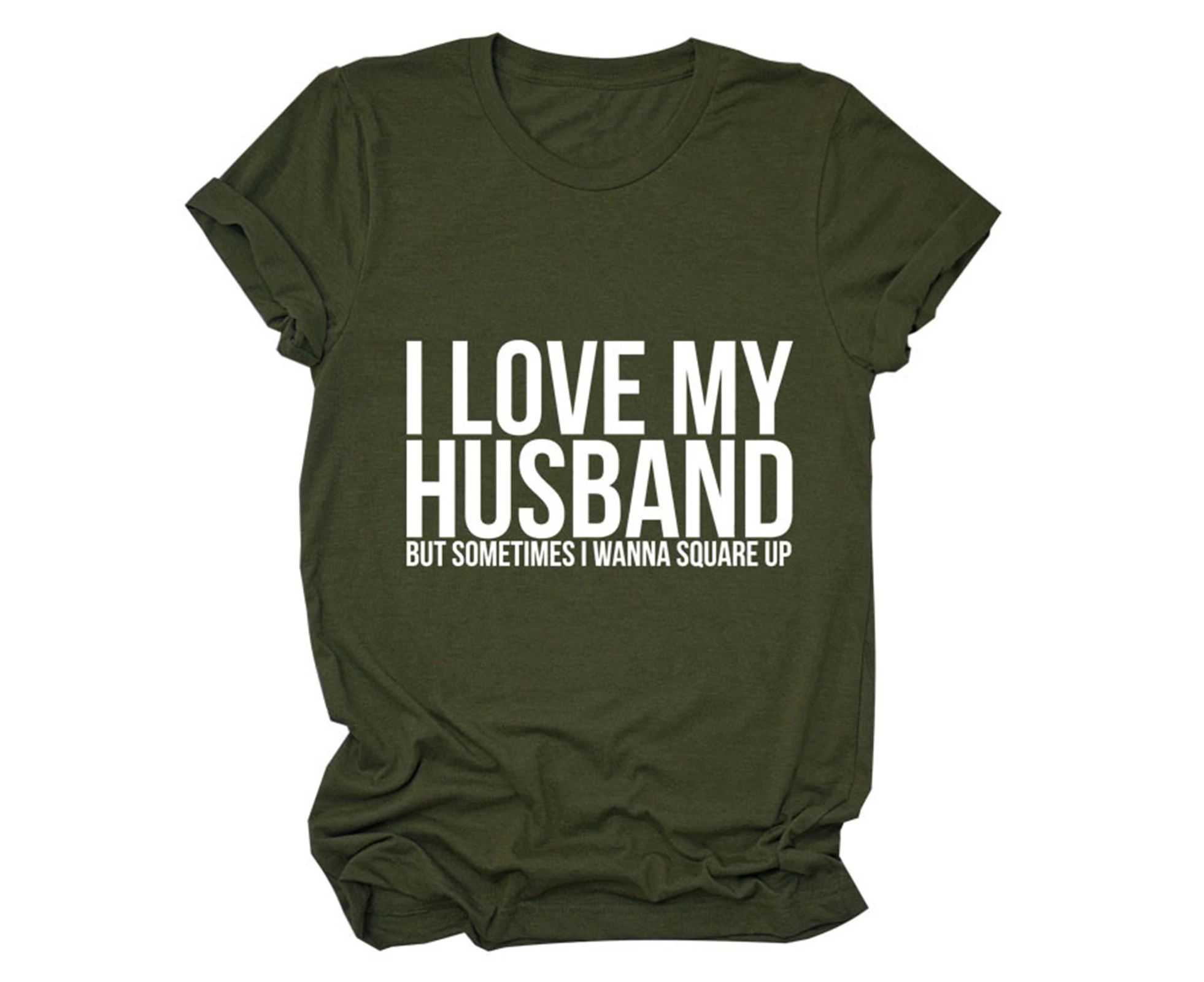 Women Alphabet Shirt Fashion I Love My Husband Letter Print Loose Women Round Neck Short Sleeve T Shirt Top Od Green (White Font) L