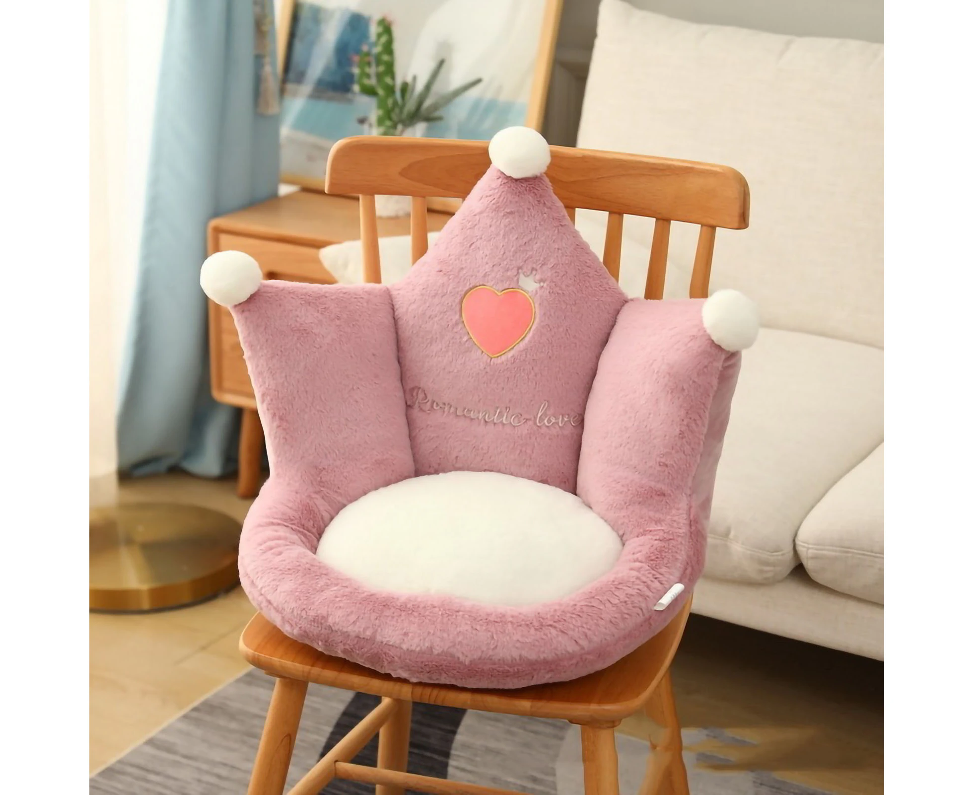 Office Cute Seat Cushion Thickening One Piece 3D Cozy Warm Seat Pillow For Office And Home Seats Crown Dark Pink 48X45X40Cm/18.9X17.7X15.7In