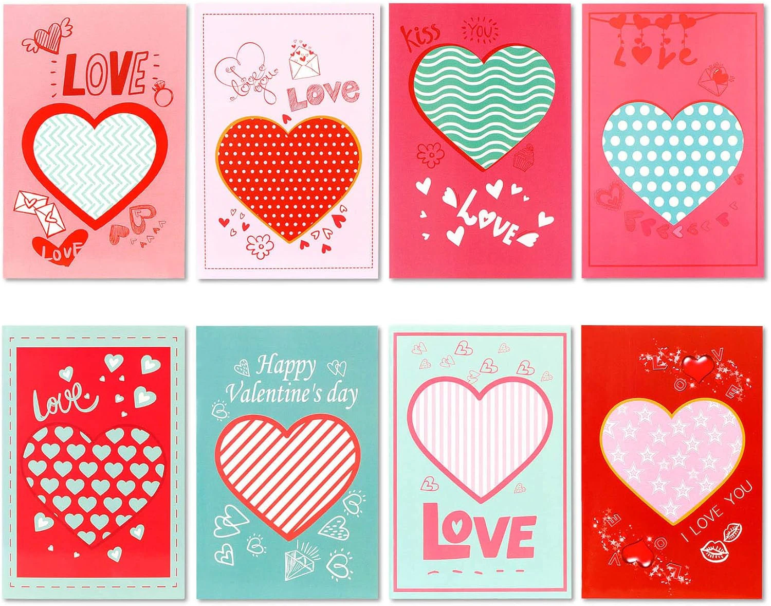 Valentine's Cards Greeting Cards with Colorful Heart Designs Valentines Day Card for Husband Wife Girlfriend Kids(3.9 X 5.9 In, 8 Pack)