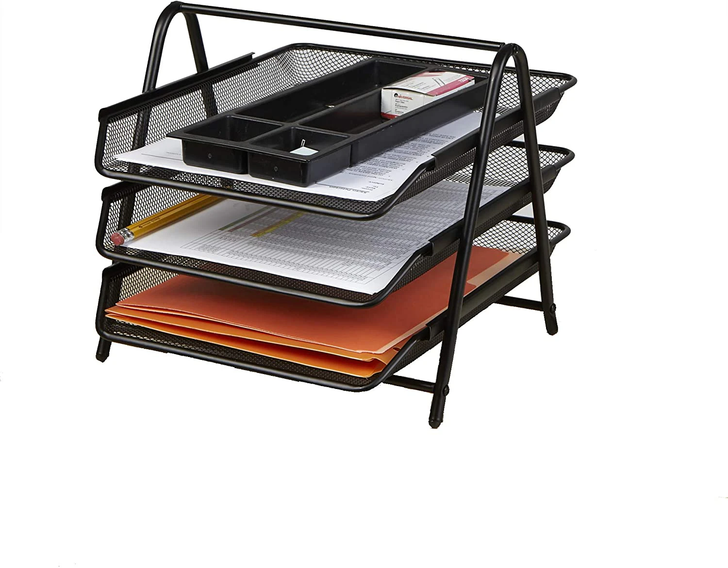 Desk Organizer With Sliding Trays For Letters, Documents, Mail, Files, Paper,,Black,3 Tier