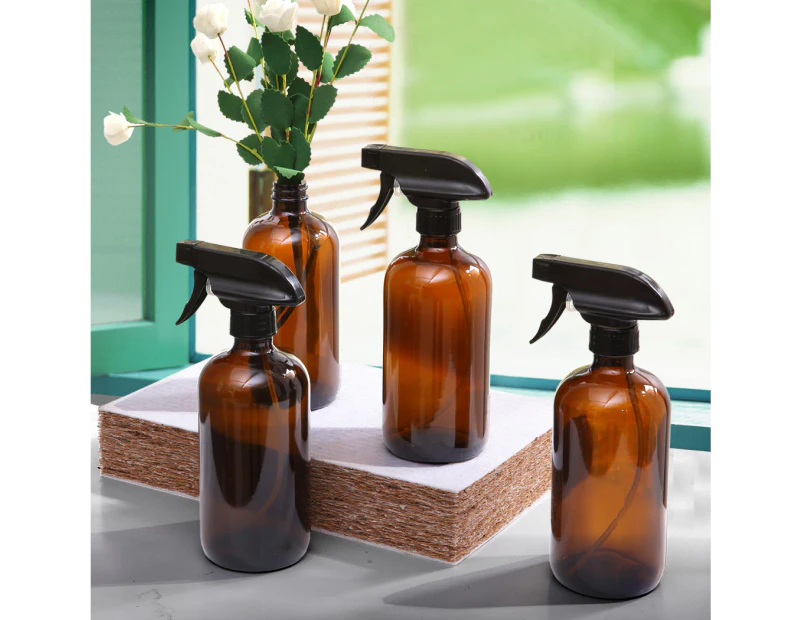 4x 500ml Amber Glass Spray Bottles Trigger Water Sprayer Aromatherapy Dispenser