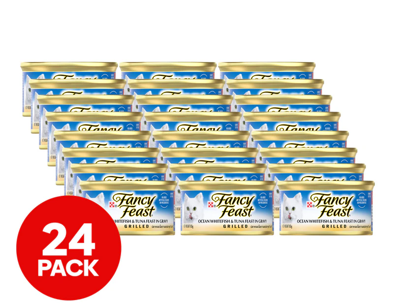 24 x Fancy Feast Classic Paté Cat Food Grilled Ocean Whitefish & Tuna Feast in Gravy 85g