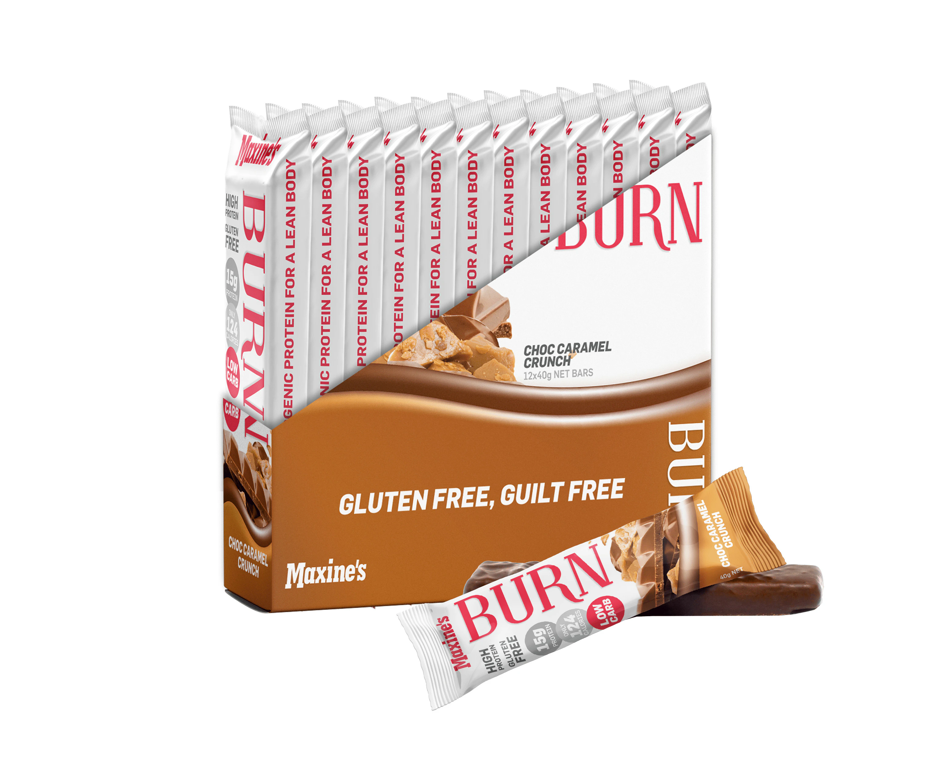 12 x Maxine's Burn Protein Bars  - Choc Caramel Crunch 40g