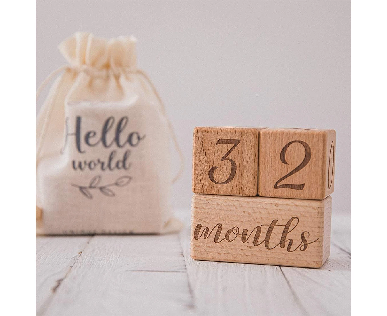 Baby Month Blocks Wooden Baby Milestone Age Blocks with Weeks Months Years, Baby Photoshoot Props, (Small Size,4cm)