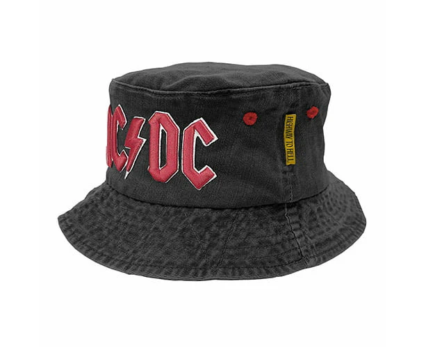 ACDC Washed Black with 3D Embroidery BUCKET Hat Cap