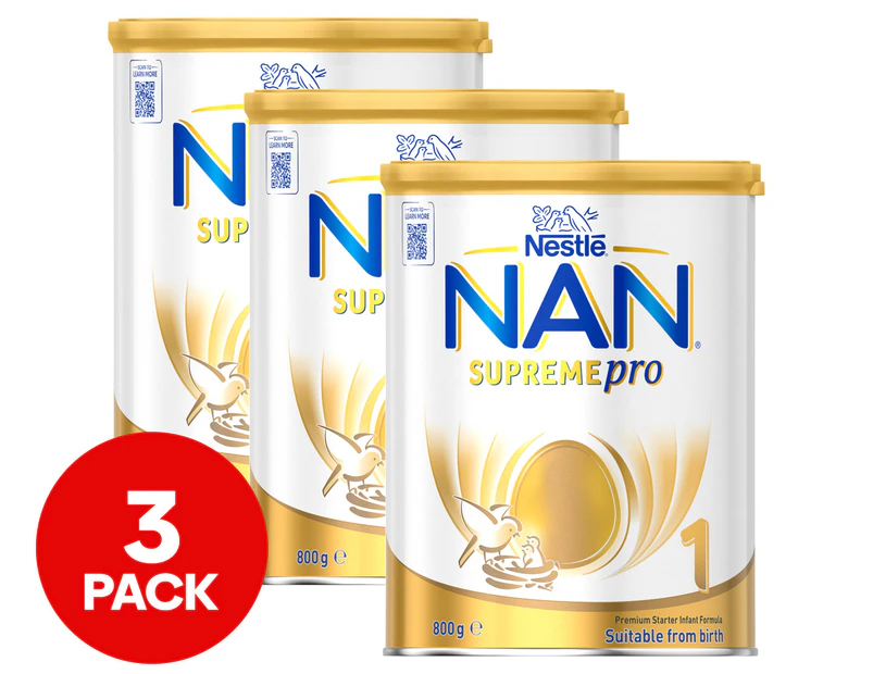 3 x Nestlé NAN SUPREMEpro 1 Baby Formula From Birth 800g