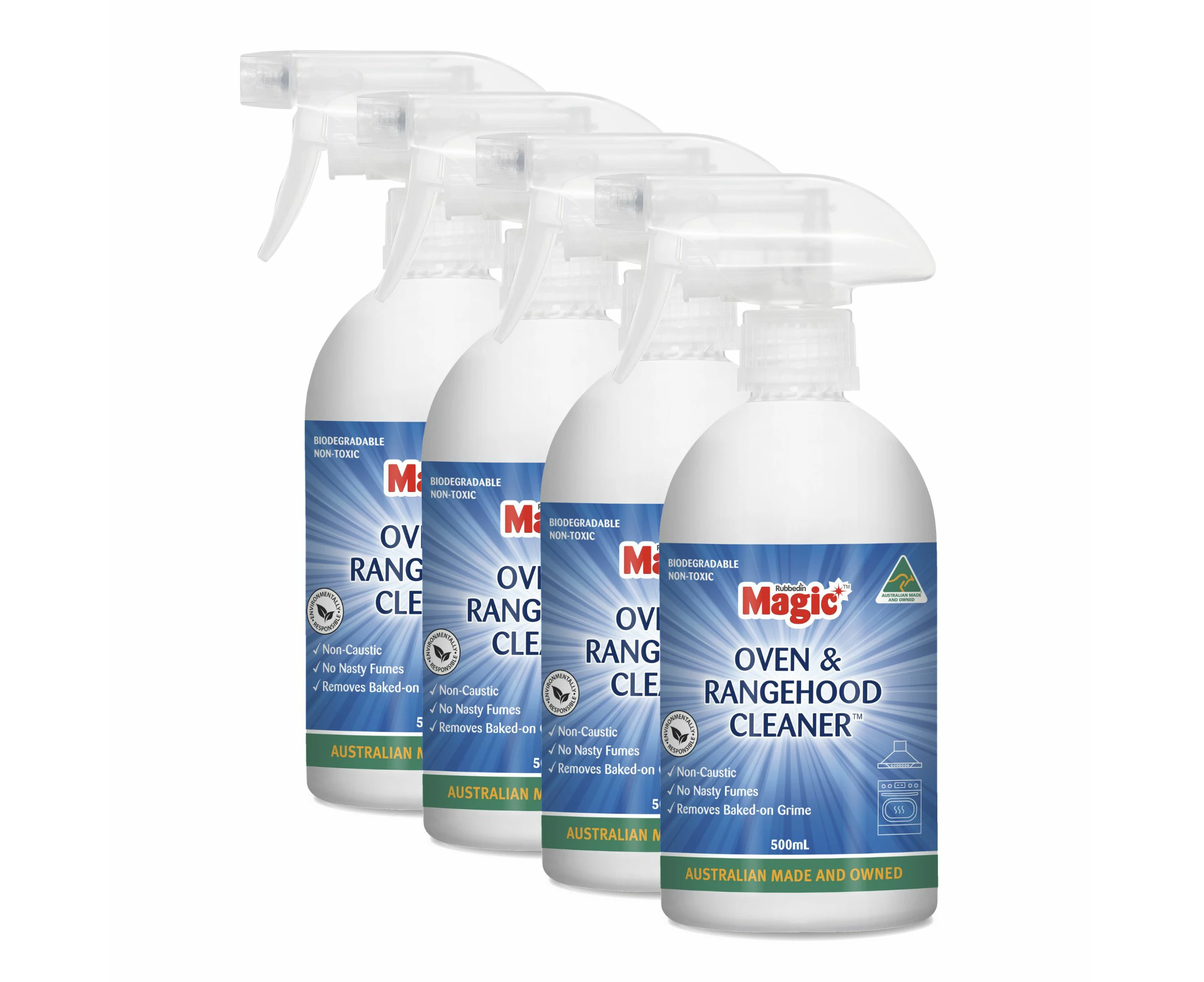 4 x Magic Oven & Rangehood Cleaner Non Caustic, Food Safe Oven, Grill & Rangehood Cleaner 500mL