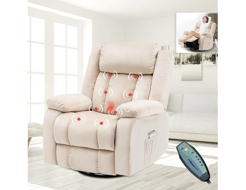 Advwin Recliner Chair 360° Swivel 8-Point Heated Massage Chair Beige