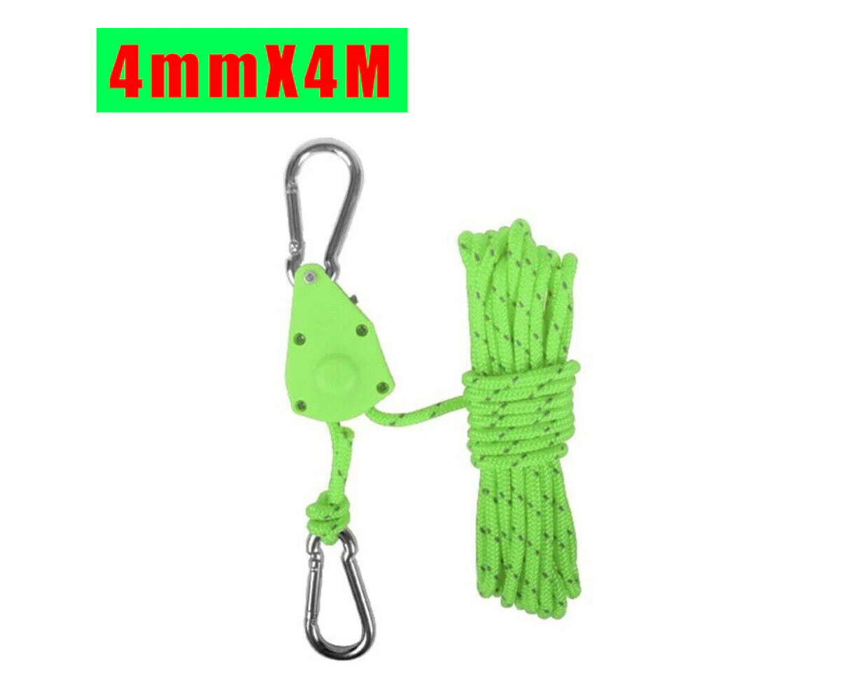 4m 4mm 5m 6mm Adjustable Guy Line Camping Ratchet Pulley Tent Guide Rope 1Pcs Green*4M