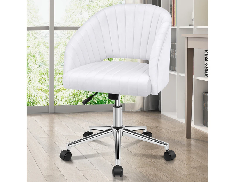 ALFORDSON Velvet Office Chair Swivel Armchair Work Study Seat Adult Kids White