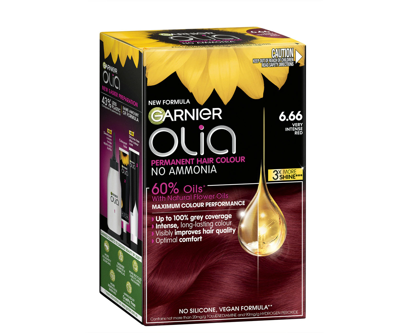 Garnier Olia 6.66 Very Intense Red Permanent Hair Colour No Ammonia, 60% Oils