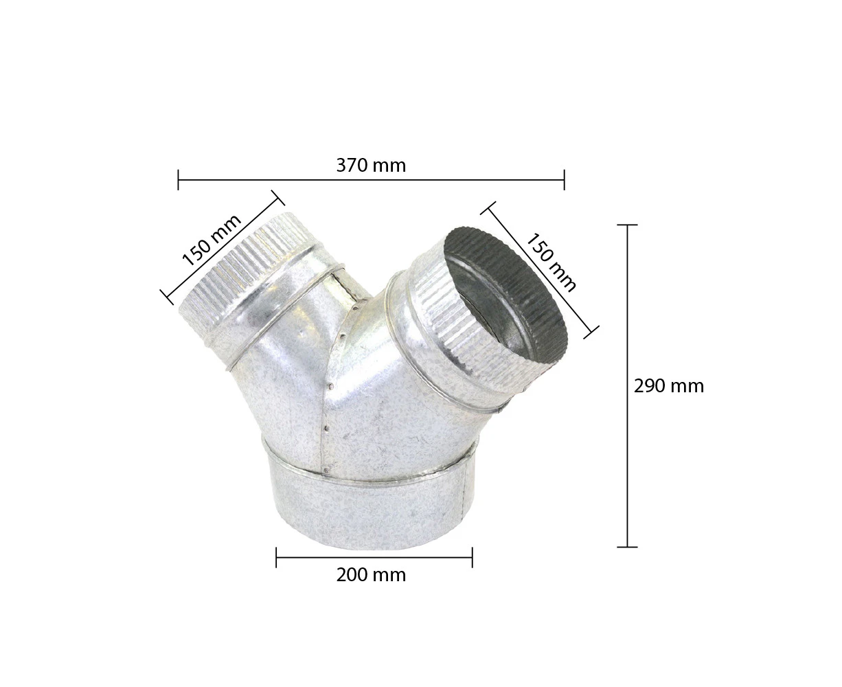 Non-Insulated Y Duct 3 Way Connector - 200MM (8" Inch)  x 150MM (6" Inch) x 150MM (6" Inch)