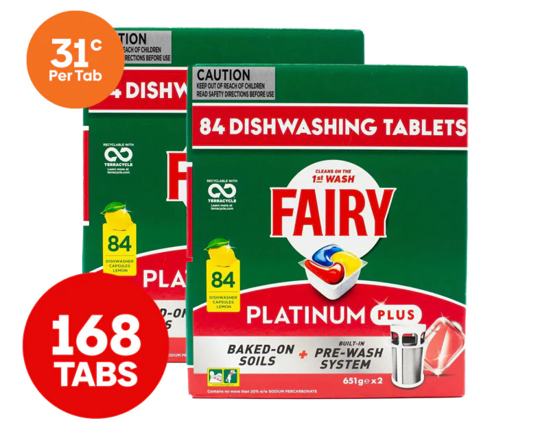 2 x 84pk Fairy Platinum Plus Dishwashing Capsules Lemon