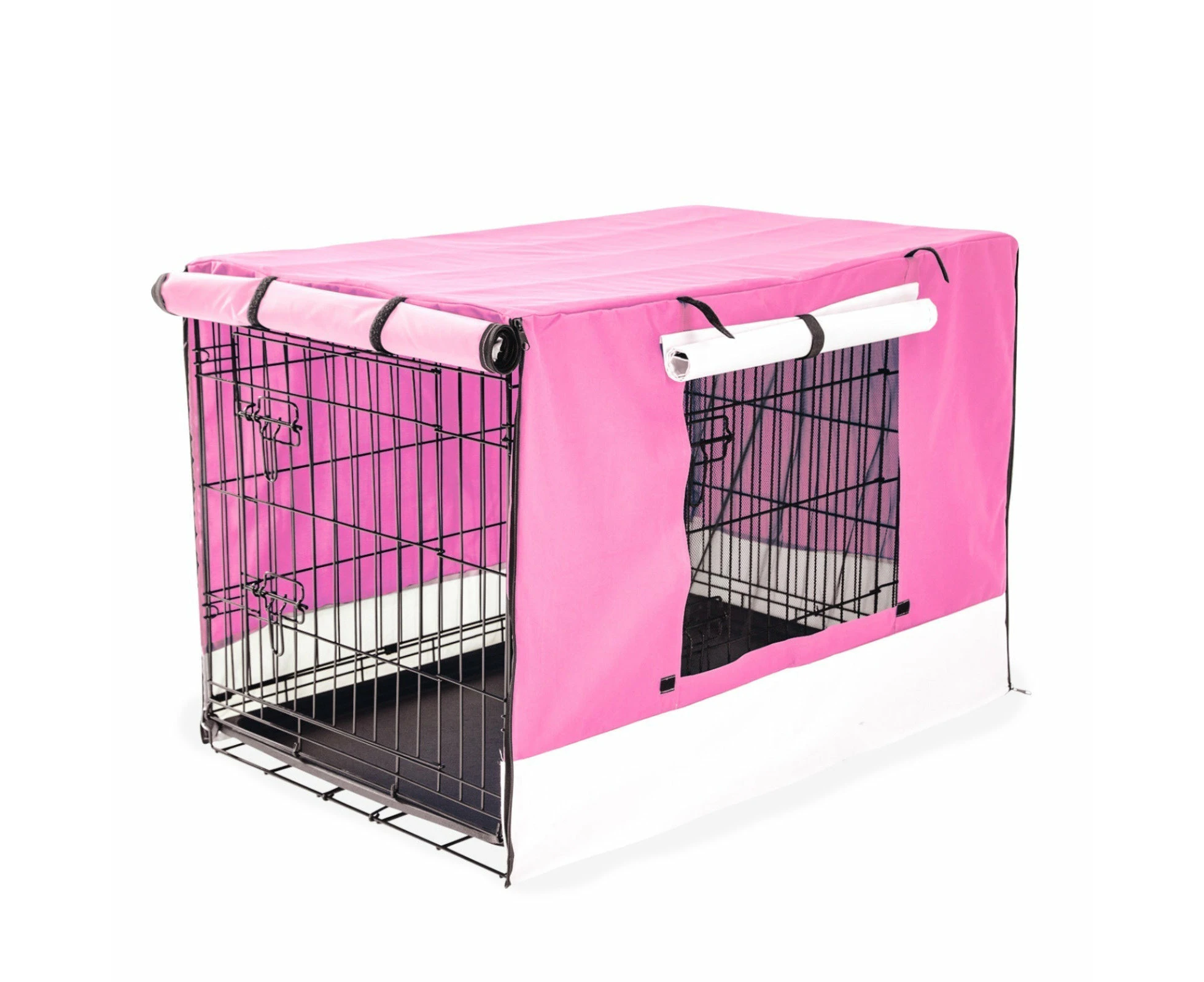 Paw Mate Wire Dog Cage Foldable Crate Kennel 48in with Tray + Pink Cover Combo