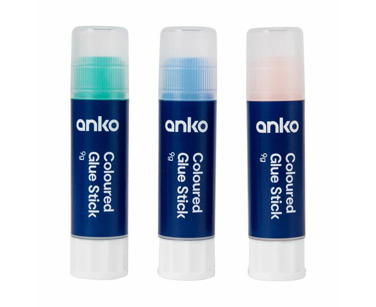 3 Pack Coloured Glue Sticks - Anko