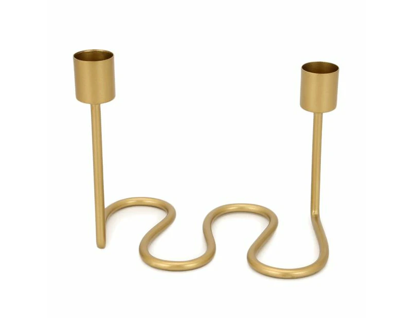 Wave Taper Candle Holder, Gold Look - Anko