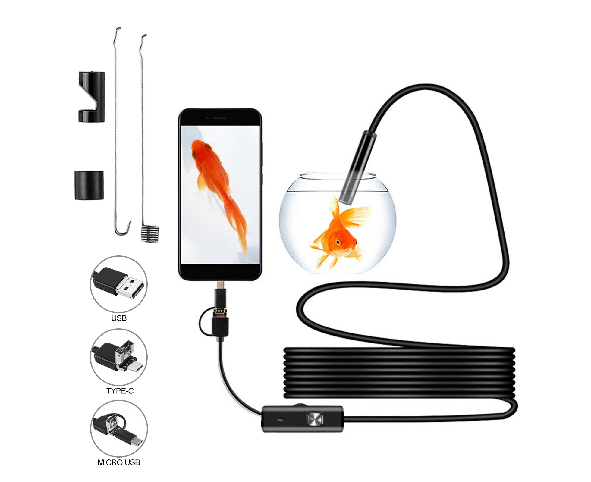 5M Waterproof HD Endoscope USB Type-C Borescope Inspection Snake Camera For Android