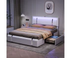 Levede Double Bed Frame Adjustable Headboard LED Lights Drawers USB Charge